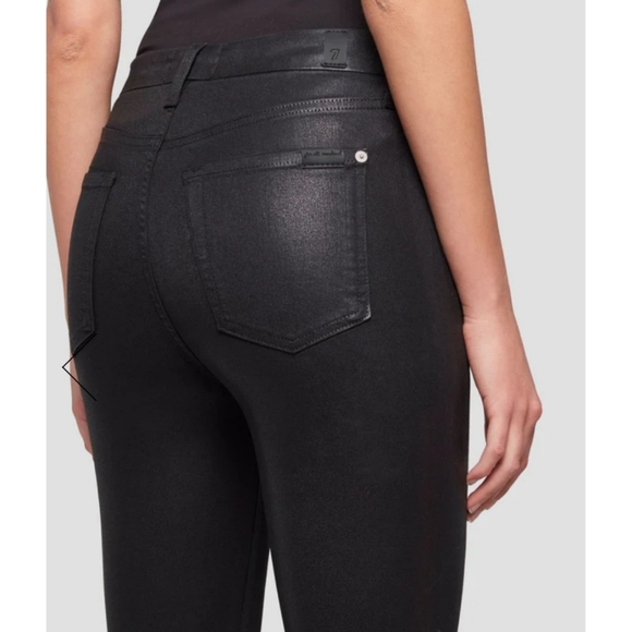 NEW * 7 For All Mankind  HIGH WAIST ANKLE SKINNY IN COATED BLACK 27 - Picture 3 of 12